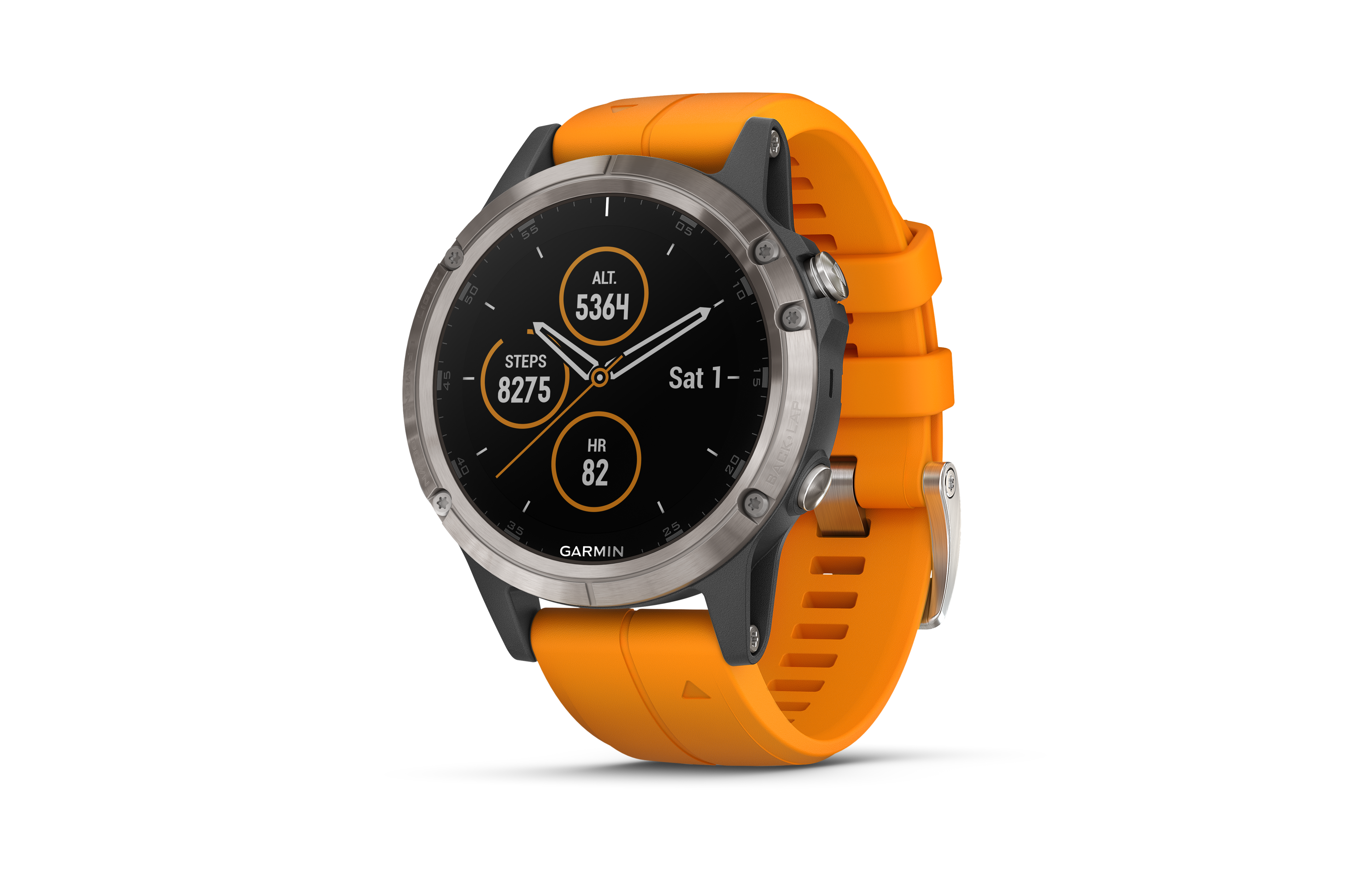 fenix 5 plus sapphire titanium with solar flare orange band